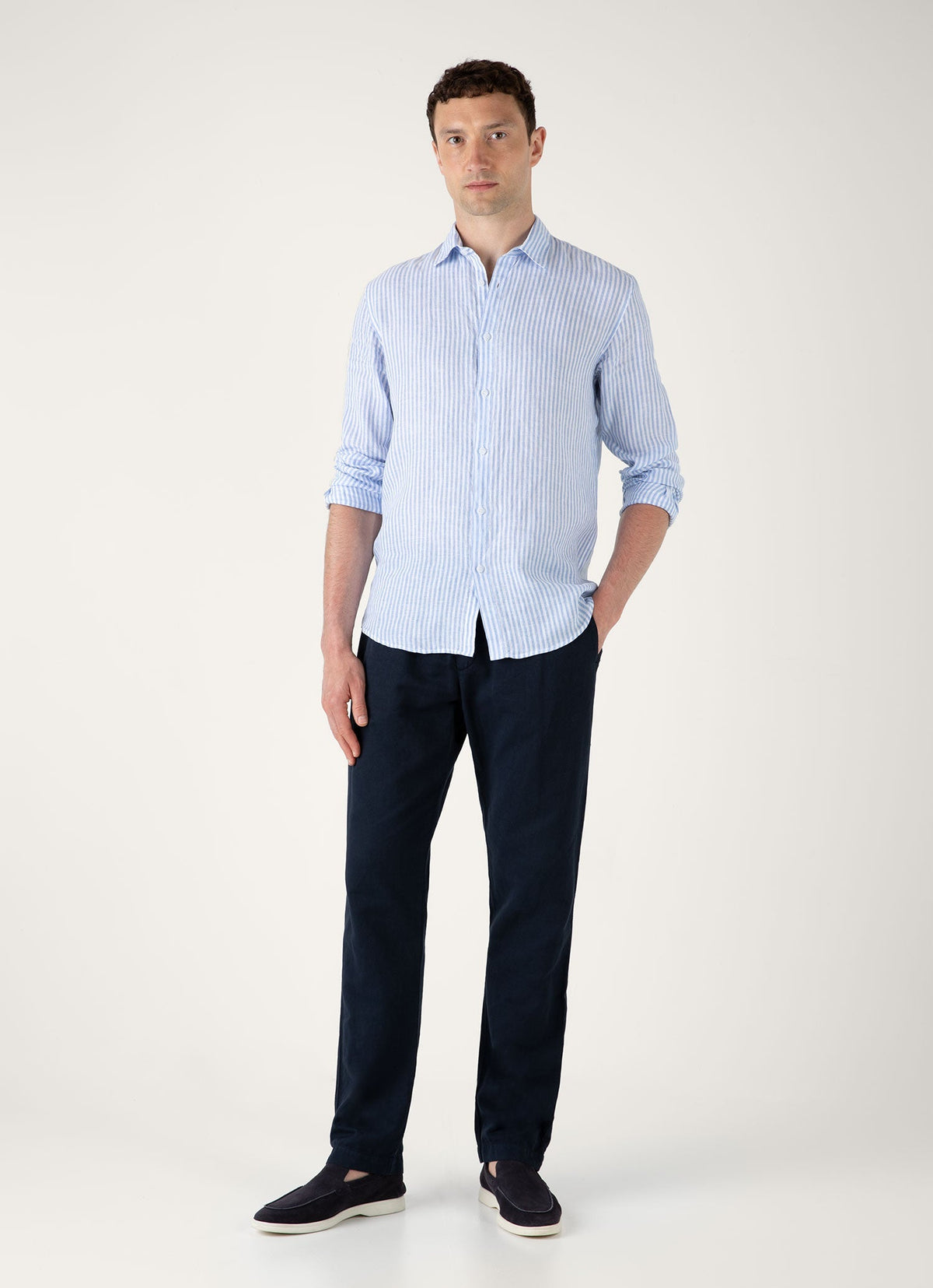 Mens Linen Shirt In Mid Blue White Msht2106 Stmr
