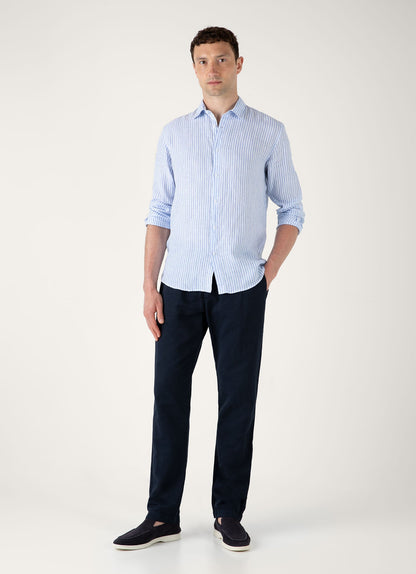 Mens Linen Shirt In Mid Blue White Msht2106 Stmr