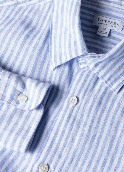 Mens Linen Shirt In Mid Blue White Msht2106 Stmr