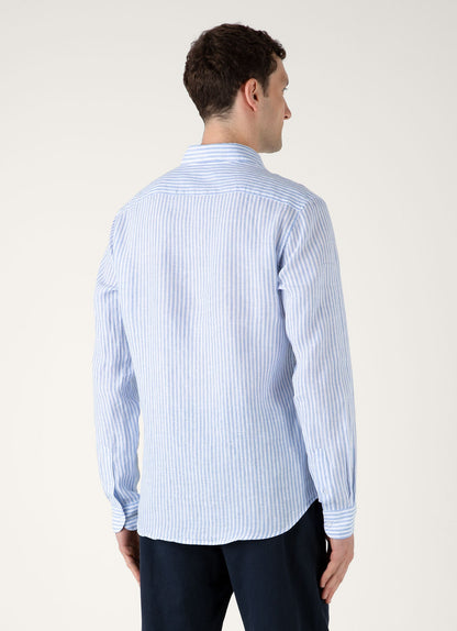 Mens Linen Shirt In Mid Blue White Msht2106 Stmr