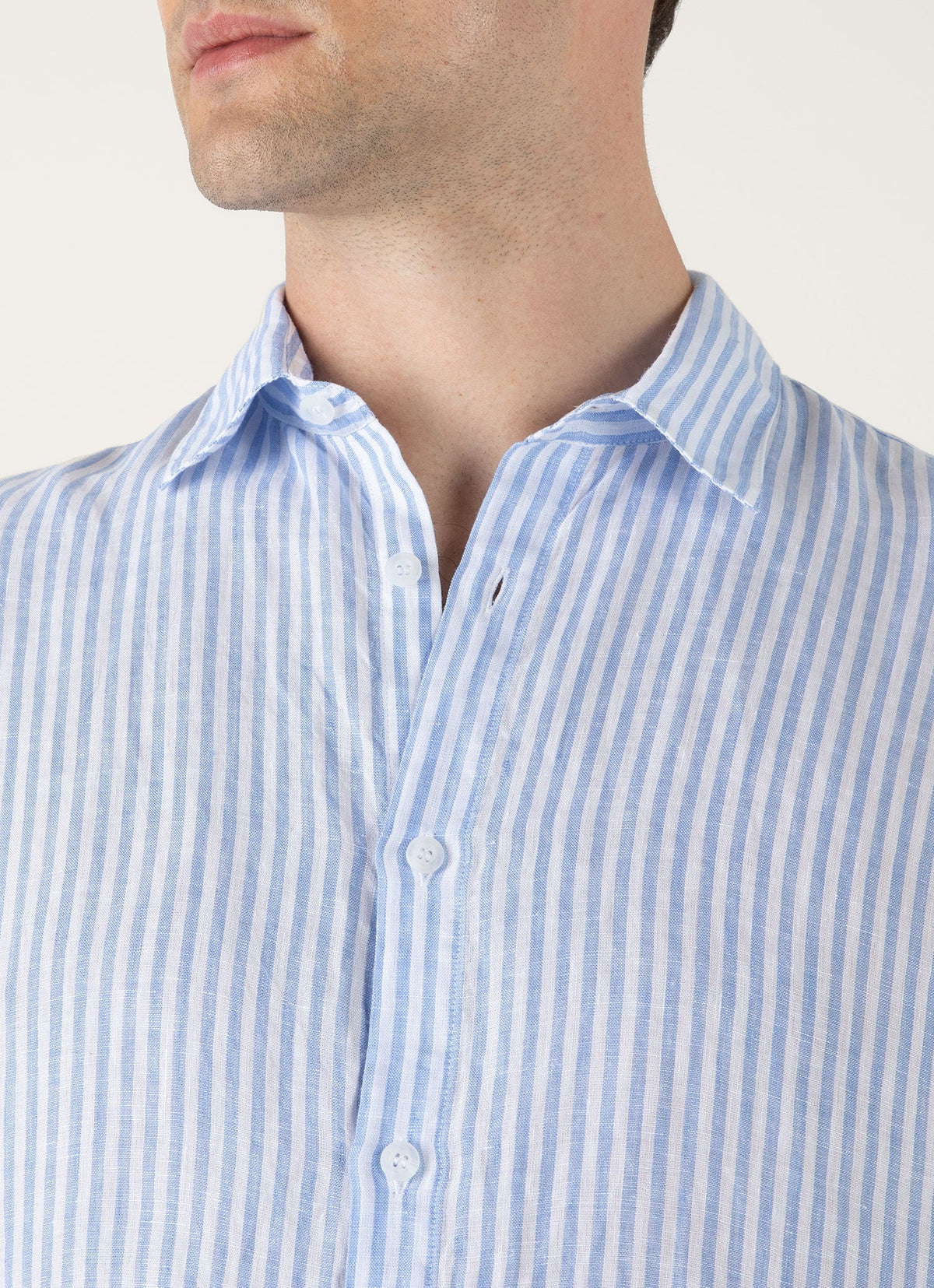 Mens Linen Shirt In Mid Blue White Msht2106 Stmr