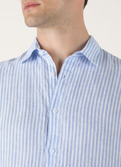 Mens Linen Shirt In Mid Blue White Msht2106 Stmr