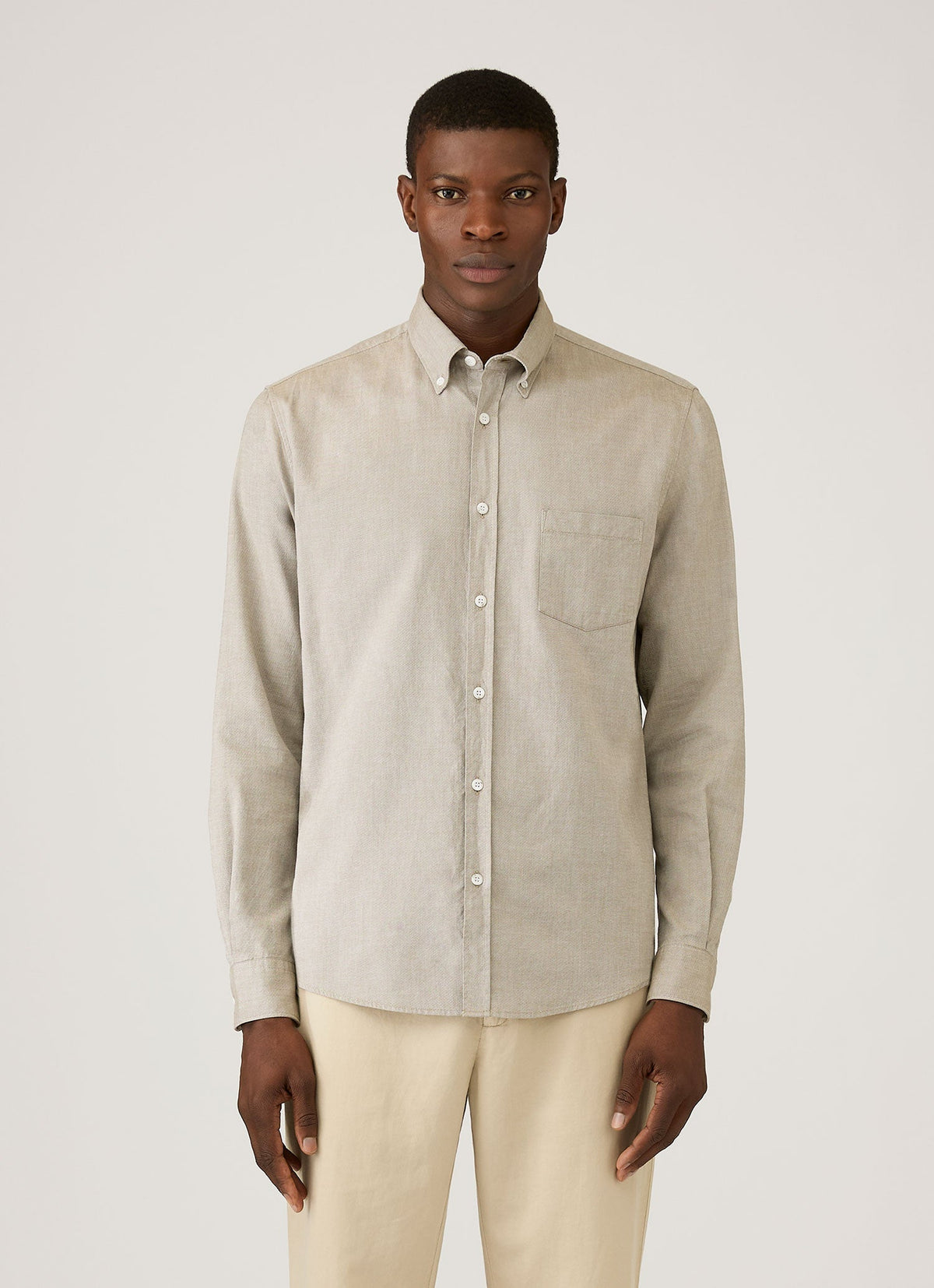 Mens Button Down Oxford Shirt In Light Khaki Msht2107 Gndx
