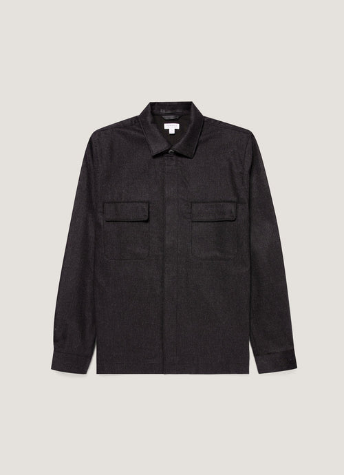Mens Wool Cashmere Flannel Overshirt In Charcoal Melange Msht2137 Gyad
