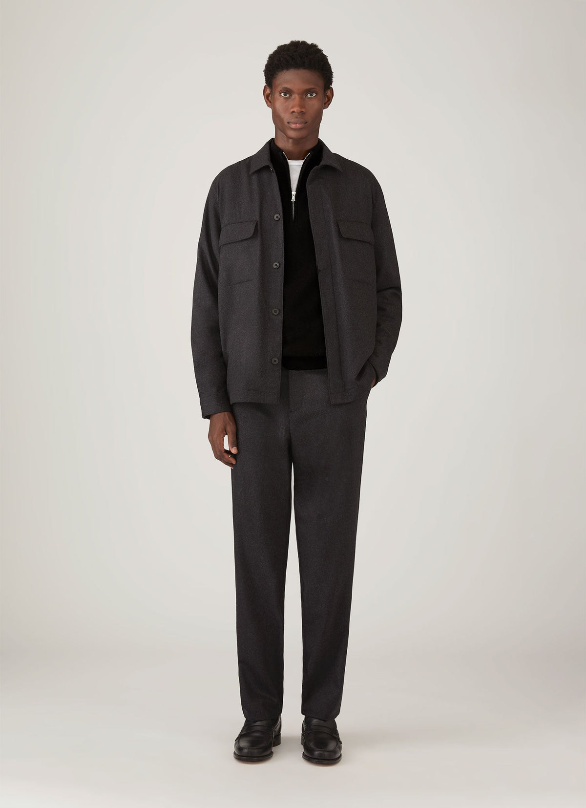 Mens Wool Cashmere Flannel Overshirt In Charcoal Melange Msht2137 Gyad
