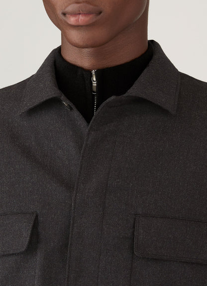 Mens Wool Cashmere Flannel Overshirt In Charcoal Melange Msht2137 Gyad