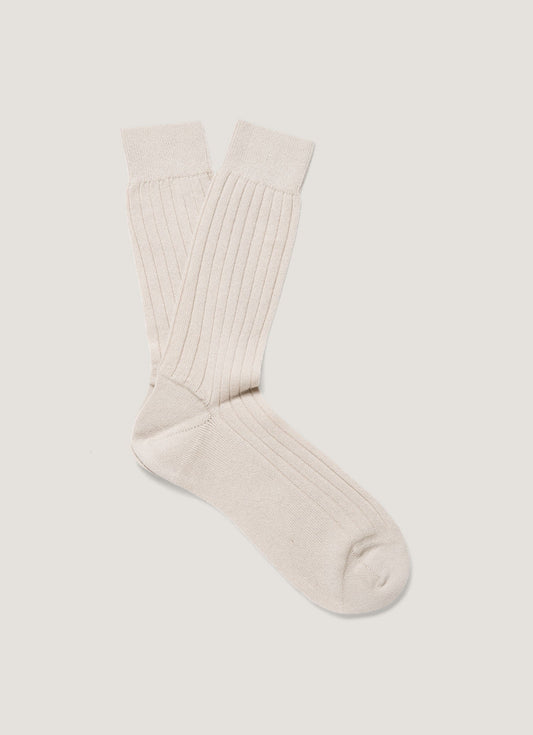Mens Cashmere Ribbed Socks In Natural Msoc9050