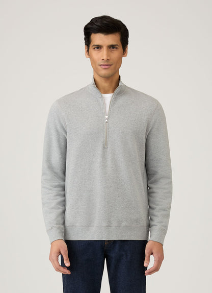 Mens Half Zip Loopback Sweatshirt Grey Melange