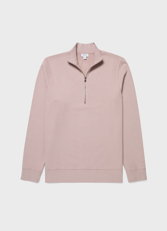Mens Half Zip Loopback Sweatshirt In Pale Pink Mswe1546 Pkbj