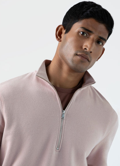 Mens Half Zip Loopback Sweatshirt In Pale Pink Mswe1546 Pkbj