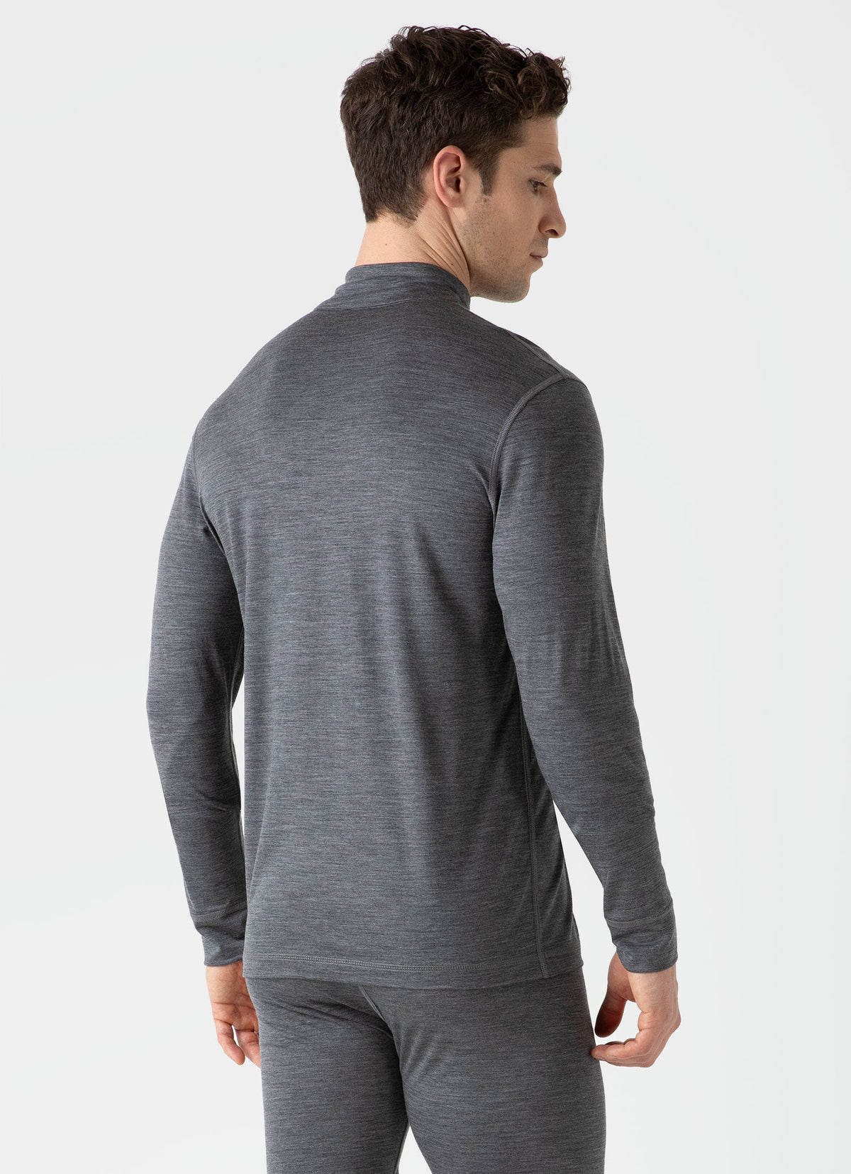 Merino Half Zip Top In Mid Grey Melange