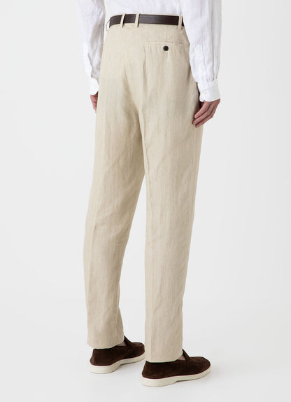 Mens Pleated Linen Trouser In Light Sand Mtrs3049 Brdv