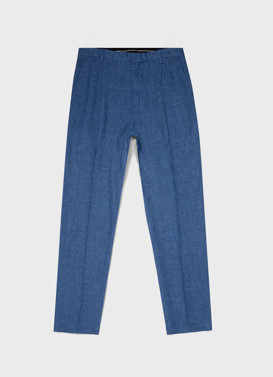 Mens Pleated Linen Trouser In Blue Melange Mtrs3049 Buht