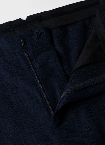 Mens Cotton Raffia Pleat Trouser In Navy Mtrs3107 Buaa