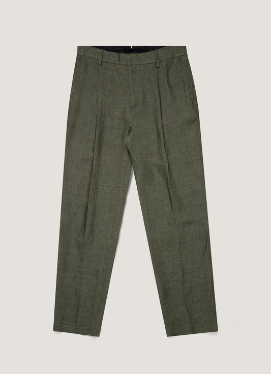 Mens Pleated Linen Trouser In Hunter Green Mtrs3115 Gngc