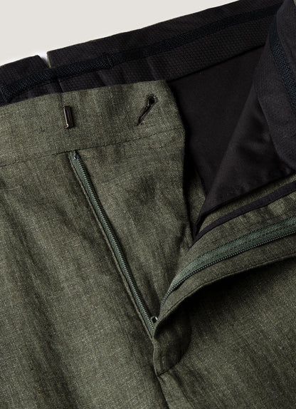 Mens Pleated Linen Trouser In Hunter Green Mtrs3115 Gngc
