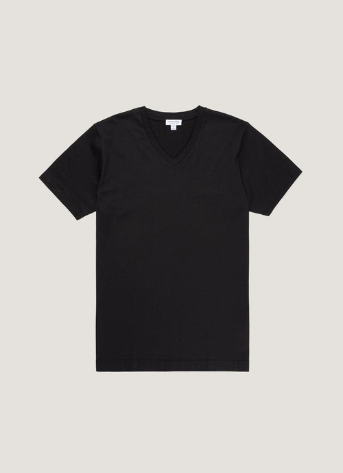 Mens Cotton V Neck Riviera V Neck T Shirt In Black