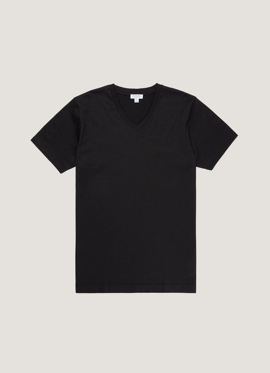 Mens Cotton V Neck Riviera V Neck T Shirt In Black