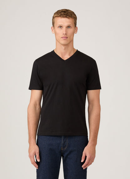 Mens Cotton V Neck Riviera V Neck T Shirt In Black