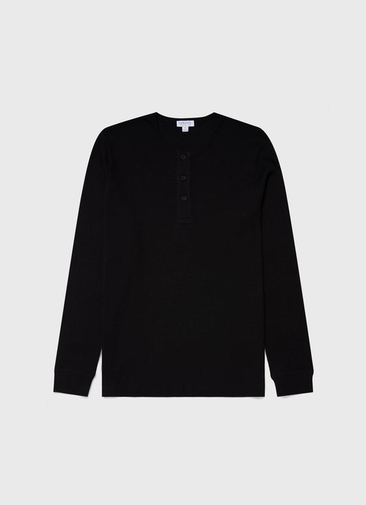 Mens Long Sleeve Waffle Henley In Black Mtsh0162 Bkaa