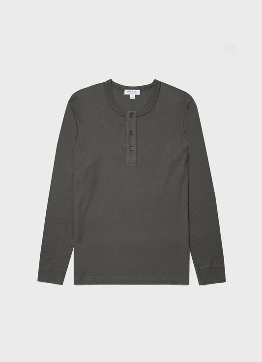 Mens Long Sleeve Waffle Henley In Drill Green Mtsh0162 Gnhv