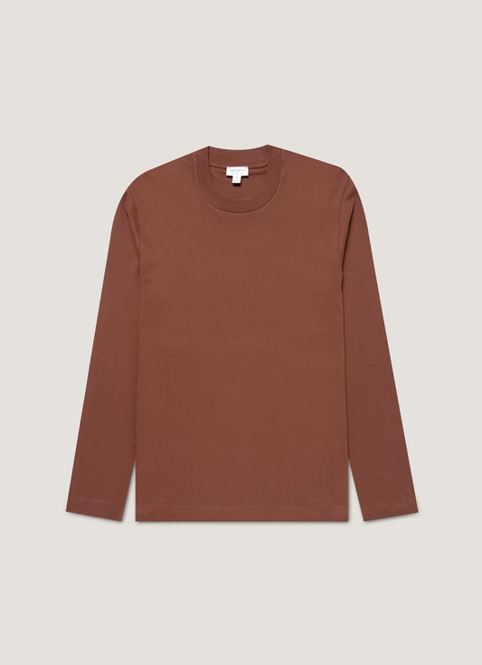 Mens Long Sleeve Heavyweight Tshirt In Conker Brown Mtsh0182 Brgl