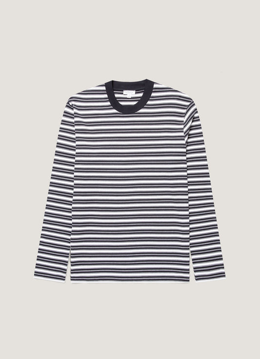 Men's Long Sleeve Heavyweight T-shirt in White/Navy