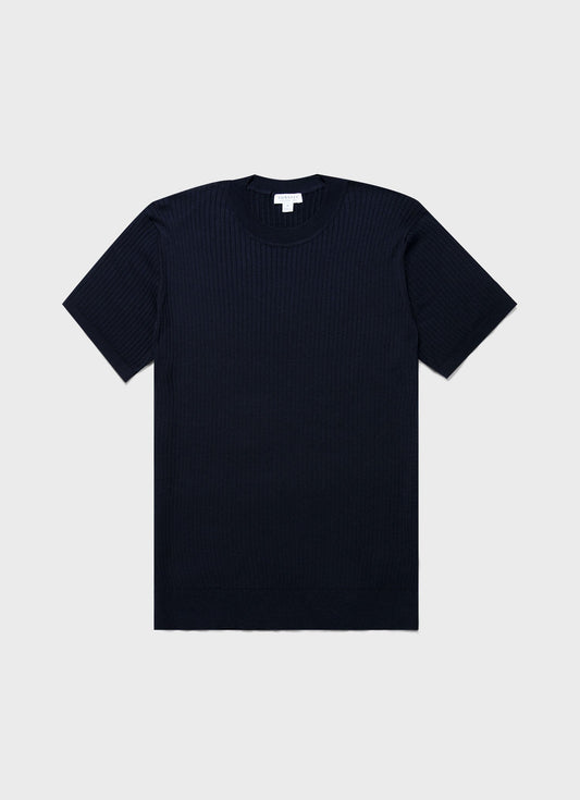 Mens Fine Rib Silk Cotton Tshirt In Navy Mtsh8240 Buaa