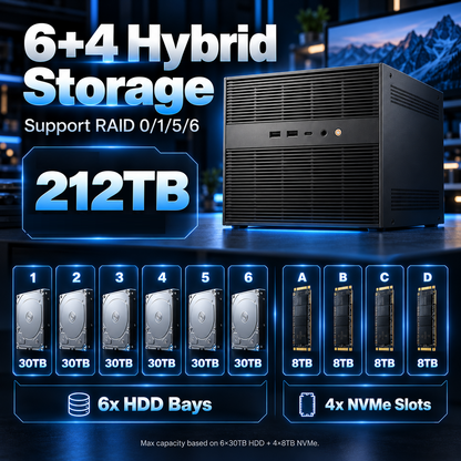 6+4 Bay Hybrid NAS Server, Intel 12th Gen 6-Core