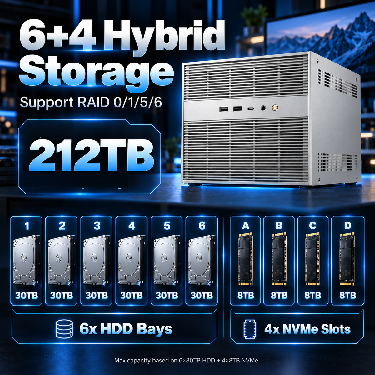 6+4 Bay Hybrid NAS Server, Intel 12th Gen 6-Core