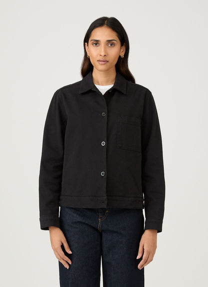 Womens Cotton Drill Chore Jacket In Black