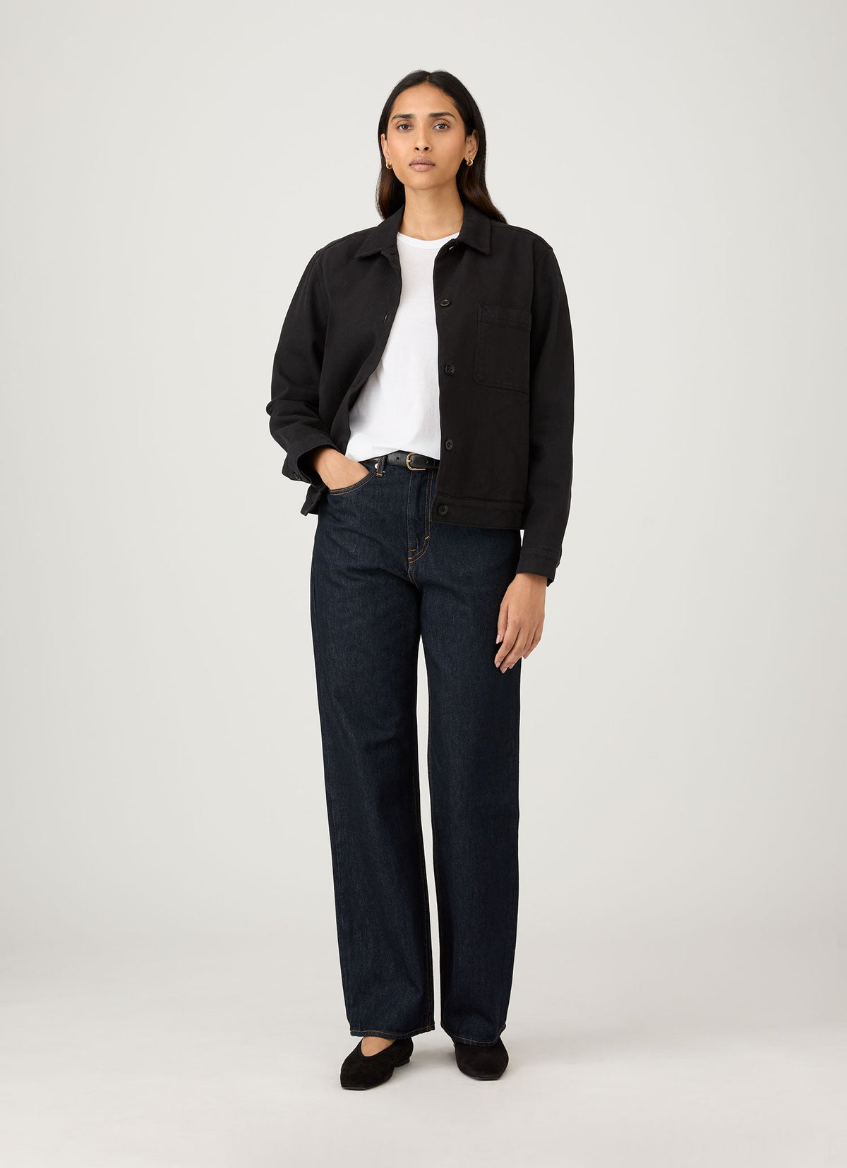 Womens Cotton Drill Chore Jacket In Black
