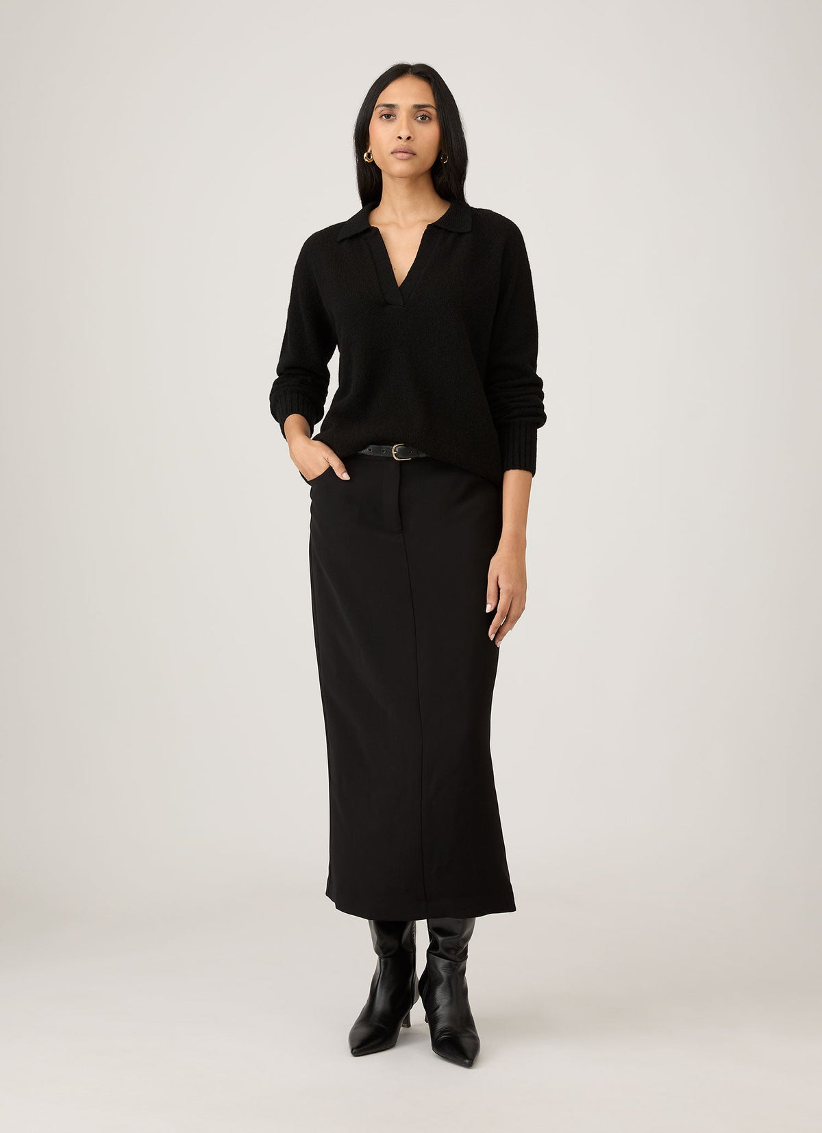 Womens Lambswool Polo Neck Jumper In Black Wpol8214 Bkaa