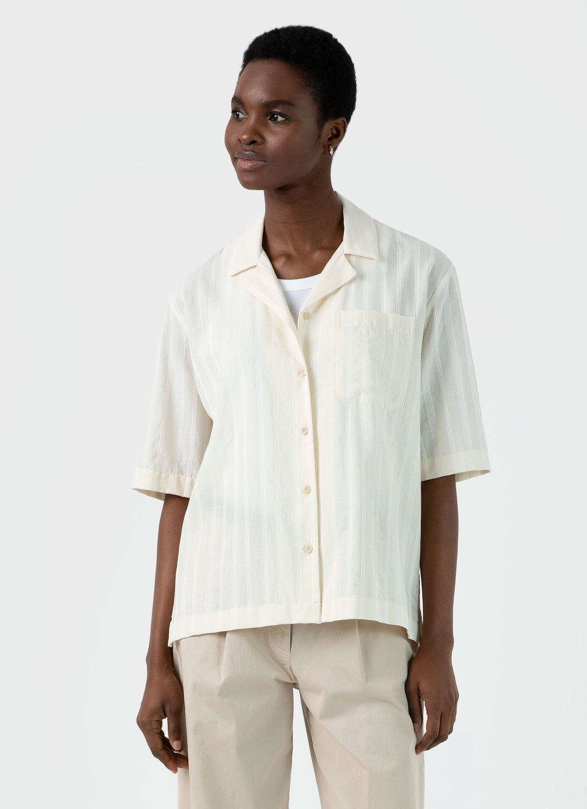 Womens Camp Collar Shirt In Ecru Wsht2039 Whcr